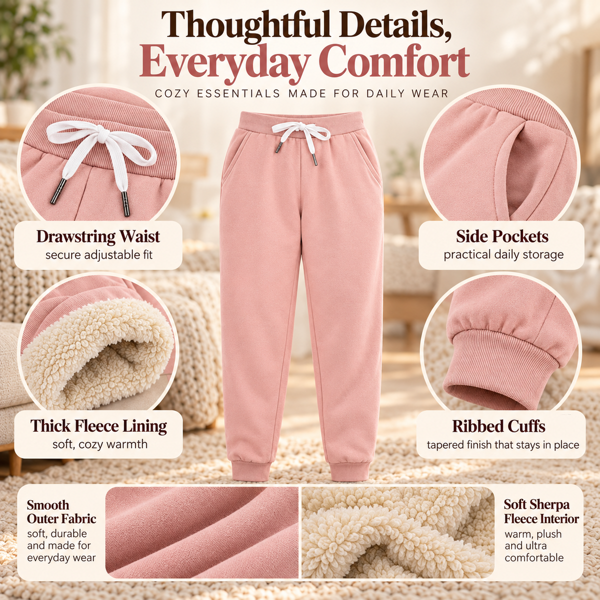 Women's Warm Sherpa Lined Athletic Sweatpants Jogger Fleece Pants