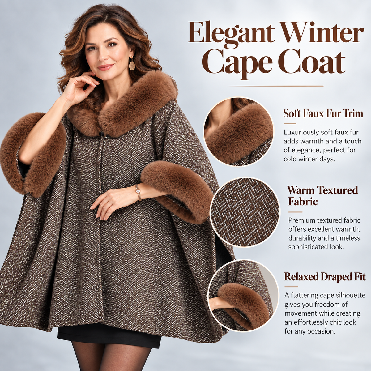2026 New Arrival – Women’s Elegant Faux-Fur Winter Cape Coat | British-Inspired Luxury Outerwear
