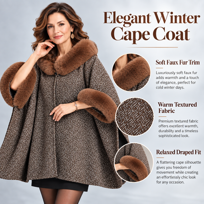 2026 New Arrival – Women’s Elegant Faux-Fur Winter Cape Coat | British-Inspired Luxury Outerwear