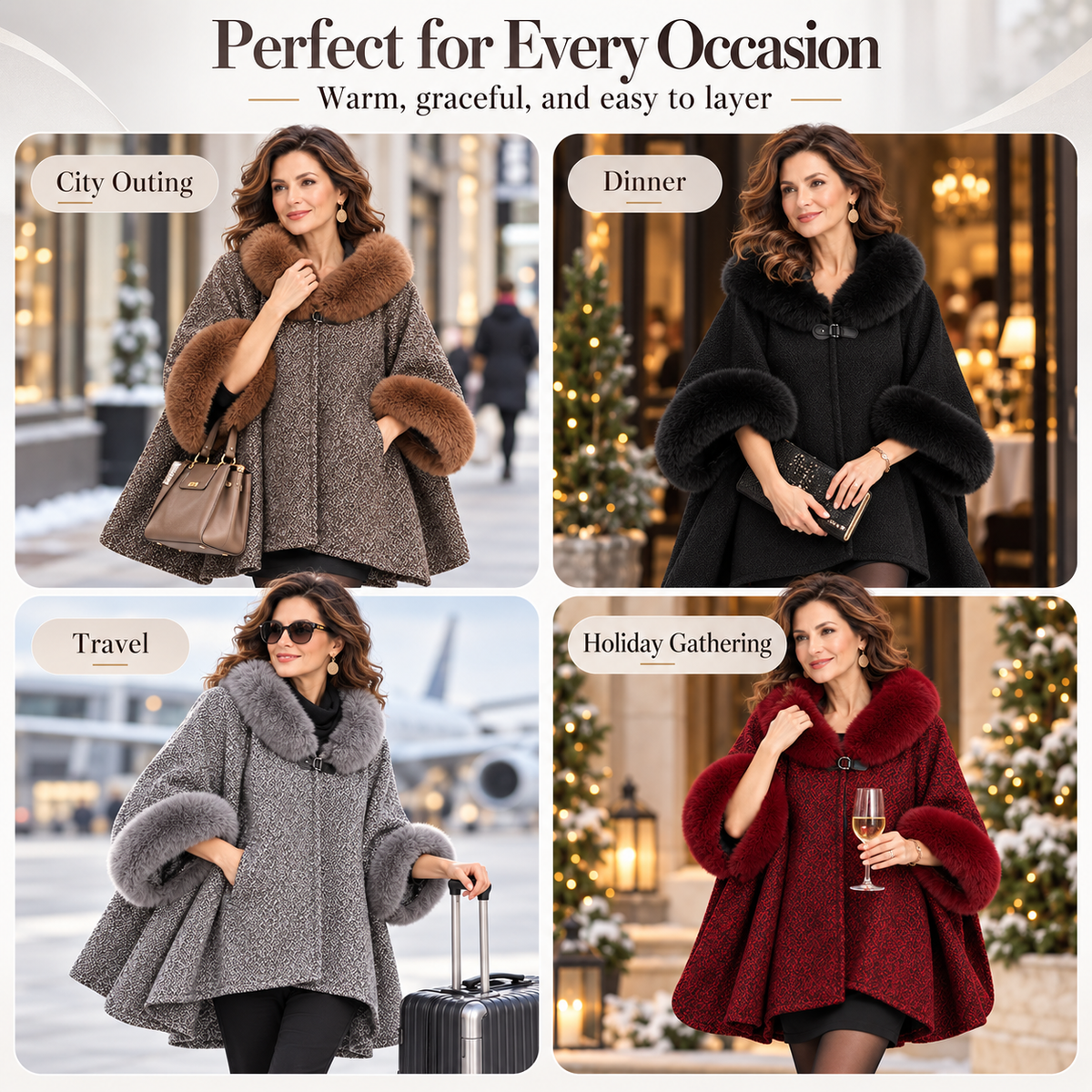 2026 New Arrival – Women’s Elegant Faux-Fur Winter Cape Coat | British-Inspired Luxury Outerwear