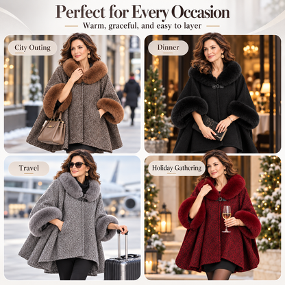 2026 New Arrival – Women’s Elegant Faux-Fur Winter Cape Coat | British-Inspired Luxury Outerwear