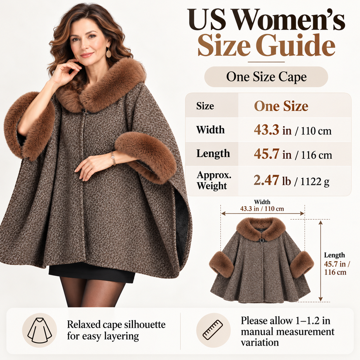 2026 New Arrival – Women’s Elegant Faux-Fur Winter Cape Coat | British-Inspired Luxury Outerwear