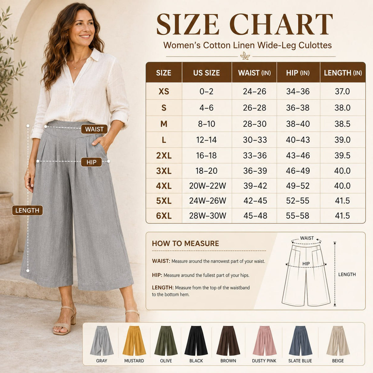 BloomEase - AirDrape Baumwoll-Leinen Weite Culottes