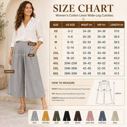 BloomEase - AirDrape Baumwoll-Leinen Weite Culottes