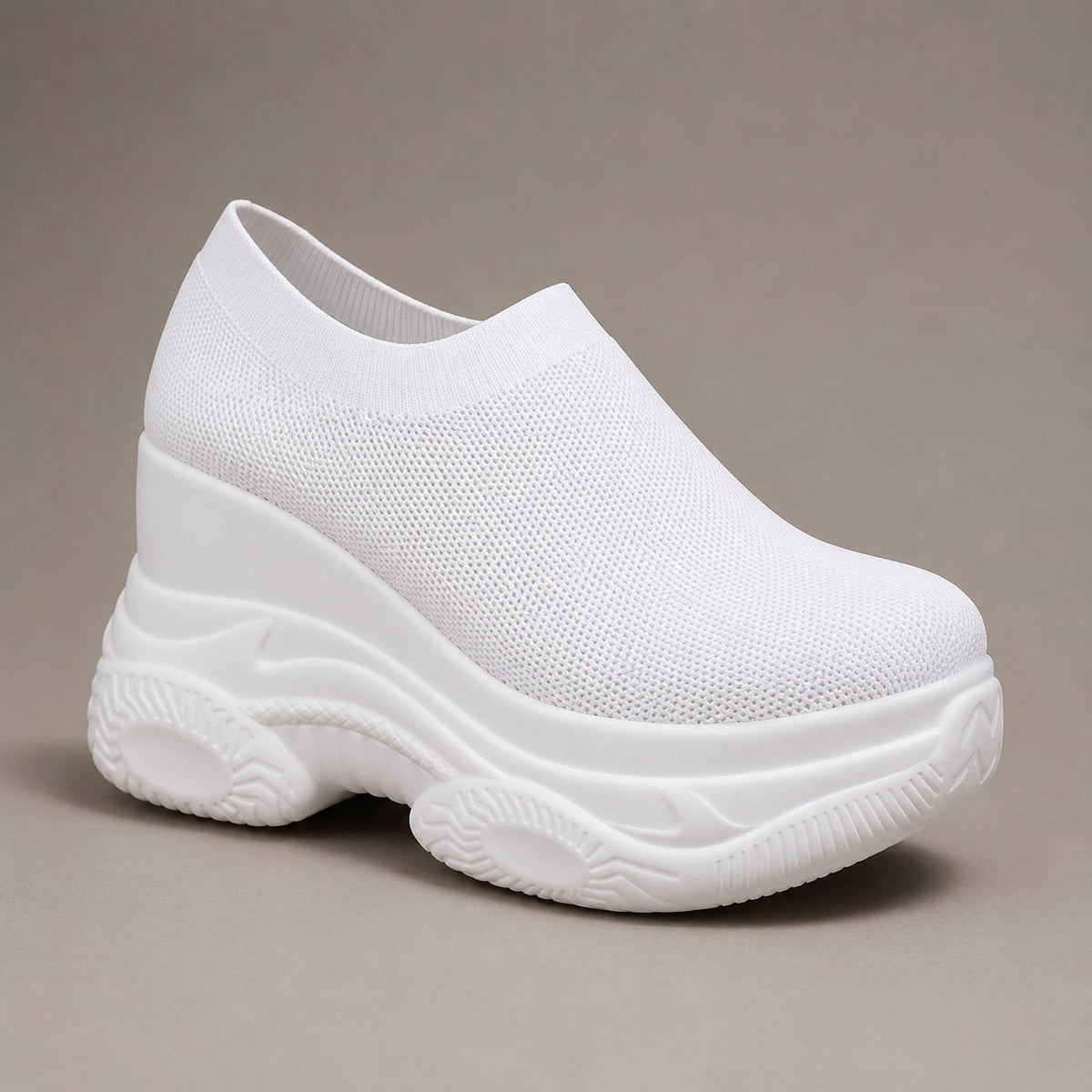 Damen-Strick-Plateau-Slipper