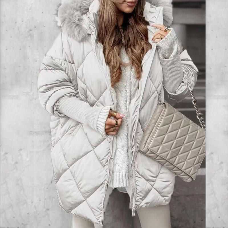 ✨Women’s Fashion Mid-length Parka 🧥 – Autumn And Winter Knit Sleeve Patchwork, Flattering Fit for Cold Days