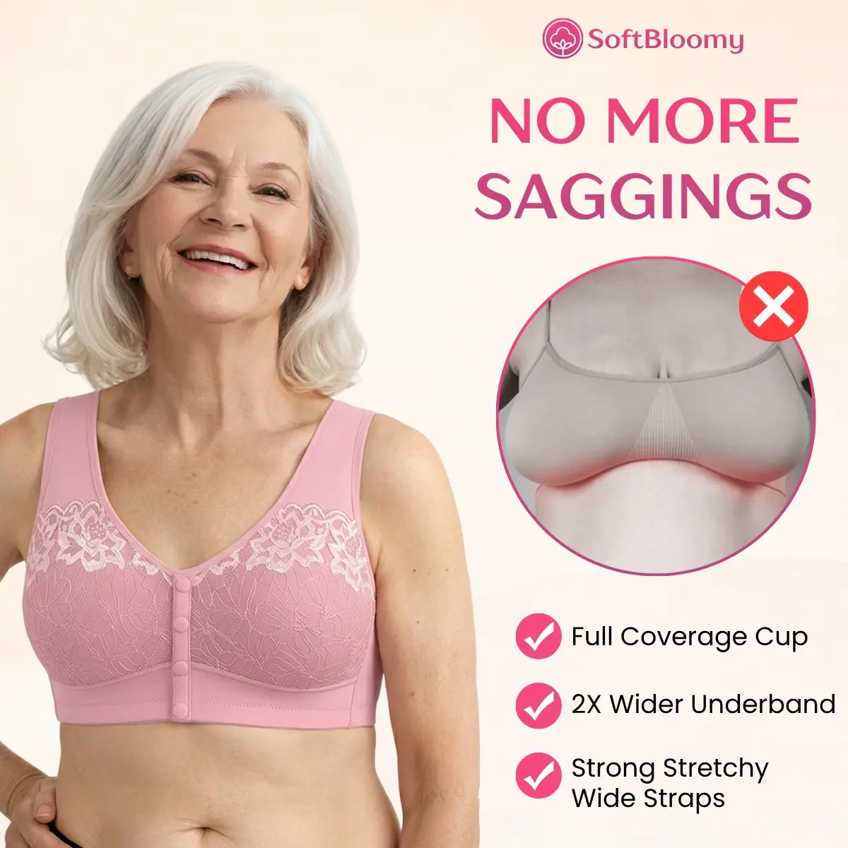 Soft Bloomy - LETZTER TAG 70% RABATT | Einfacher Vorderverschluss Baumwoll-Komfort-Shaping-BH für Senioren