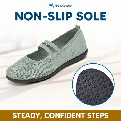Marla Comfort - Women's Wide Toe Box Knit Mary Jane Flats, Slip-On Non-Slip Walking Shoes